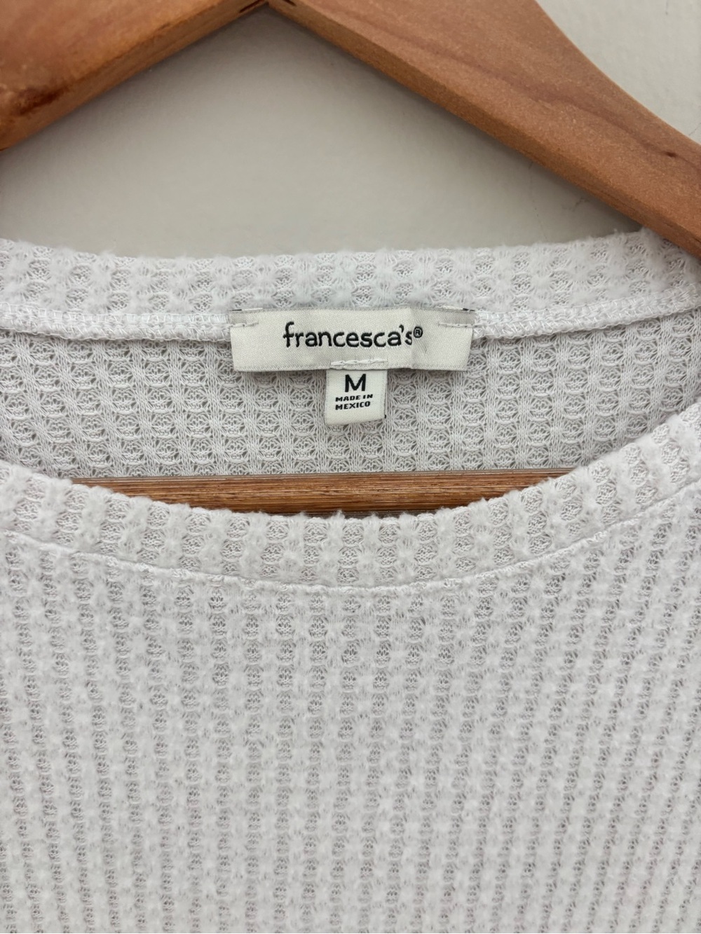 Francesca's Gray & Ivory Color Block Waffle Knit Long Sleeve Top Women's Medium - Picture 2 of 5